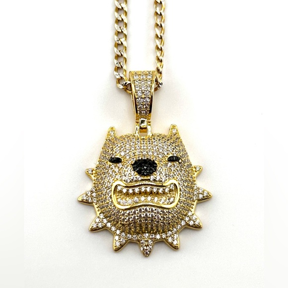 Iced out 18K Gold Plated over 925 Soild Sterling Silver Pitbull Necklace - Picture 4 of 9